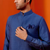 Royal Blue Kurta Set with Pin Tucks Bundi