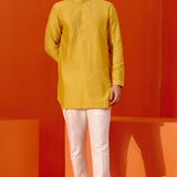 Mustard Embroidered Chanderi Kurta Set