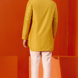 Mustard Embroidered Chanderi Kurta Set