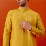 Mustard Embroidered Chanderi Kurta Set