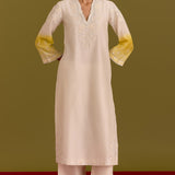 Ivory Yellow Embroidered Kurta Set