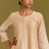 Beige Dori Embroidered Kurta Set