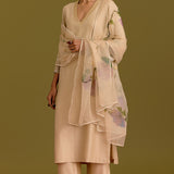 Beige Hand-Painted Kurta Set