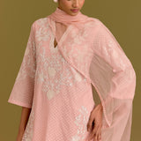 Pink Woven Kurta Set
