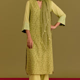 Lime Green Hand Block Print Kurta Set