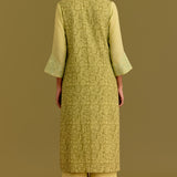 Lime Green Hand Block Print Kurta Set