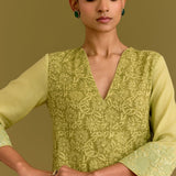 Lime Green Hand Block Print Kurta Set