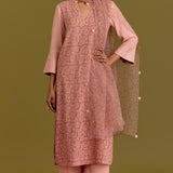 Pink Hand Block Print Kurta Set