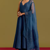 Blue Cotton Silk Satin Anarkali Set