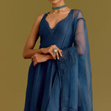 Blue Cotton Silk Satin Anarkali Set