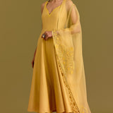 Yellow Cotton Silk Satin Anarkali Set
