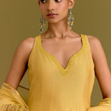 Yellow Cotton Silk Satin Anarkali Set
