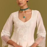 Ivory Silk Chanderi Anarkali Set