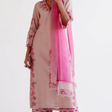 Pink Chanderi Kurta Set with Embroidery