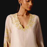 Cream Chanderi Kurta Set with Embroidery
