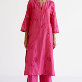 Pink Embroidered Chanderi Kurta Set