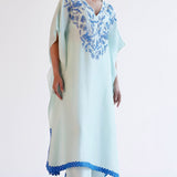 Blue Kaftan Set with Embroidery