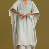 Powder Blue Cotton Silk Satin Kaftan Set