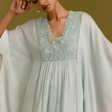 Powder Blue Cotton Silk Satin Kaftan Set