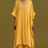 Yellow Cotton Silk Satin Kaftan Set