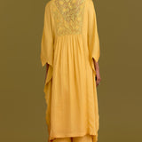 Yellow Cotton Silk Satin Kaftan Set