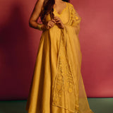 Yellow Cotton Silk Satin Anarkali Set