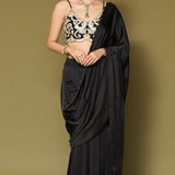 Black Embroidered Pre Draped Saree Set