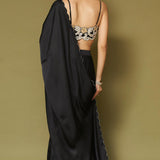 Black Embroidered Pre Draped Saree Set
