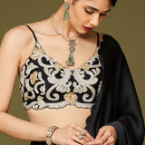 Black Embroidered Pre Draped Saree Set