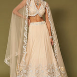 Cream Embroidered Net Lehenga Set