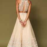 Cream Embroidered Net Lehenga Set