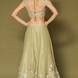 Green Embroidered Silk Organza Lehenga Set
