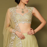 Green Embroidered Silk Organza Lehenga Set