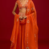 Orange Embroidered Lehenga Set