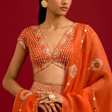 Orange Embroidered Lehenga Set