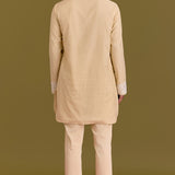 Beige Woven Embroidered Kurta Set