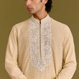 Beige Woven Embroidered Kurta Set