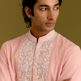 Pink Woven Embroidered Kurta Set