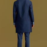 Blue Cotton Silk Embroidered Kurta Set