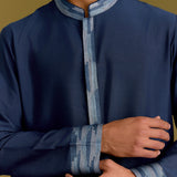 Blue Cotton Silk Embroidered Kurta Set