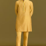 Mustard Cotton Silk Embroidered Kurta Set