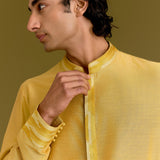 Mustard Cotton Silk Embroidered Kurta Set