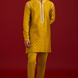 Mustard Bandhej Embroidered Kurta Set
