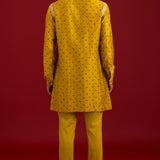 Mustard Bandhej Embroidered Kurta Set