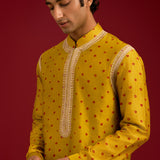 Mustard Bandhej Embroidered Kurta Set