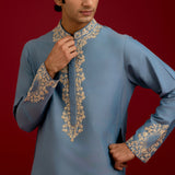 Light Blue Cotton Silk Kurta Set