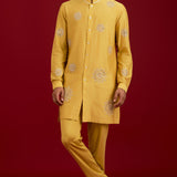 Mustard Cotton Silk Embroidered Kurta Set