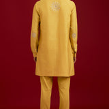 Mustard Cotton Silk Embroidered Kurta Set