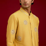 Mustard Cotton Silk Embroidered Kurta Set
