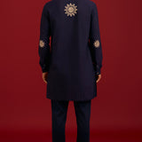 Navy Cotton Silk Embroidered Kurta Set